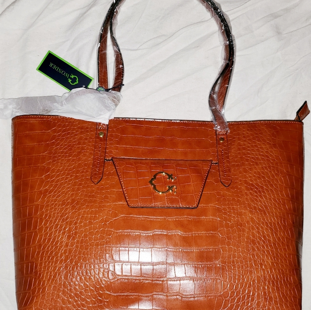 C. Wonder Brown Croc faux Leather Tote Bag Purse B